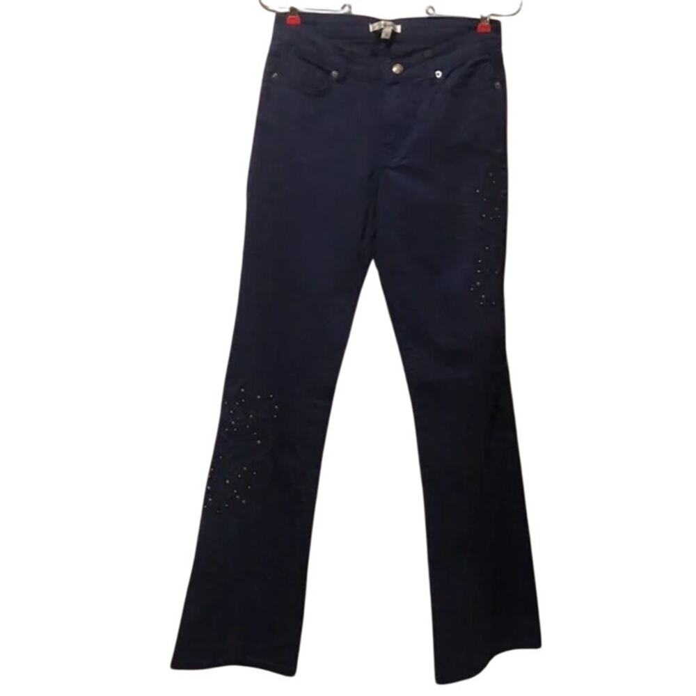 Cache Navy Blue Lillie Rubin Embroidery Nail head Jean Pant New Stretch NWT $128